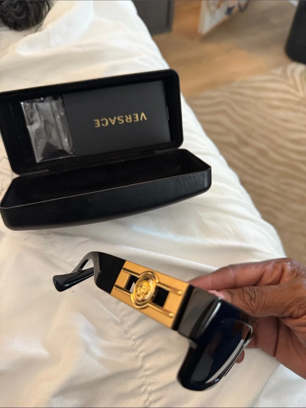 Versace Black and Gold Sunglasses Frame with Medusa Emblem